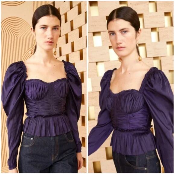 ULLA JOHNSON Mia ruched ruffled satin top sz 6 - Picture 2 of 6